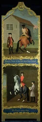 „Terre a Terre po lewej stronie widziane z tyłu” (u góry) i „Wał na przystanku” (na dole), ok. 1750
